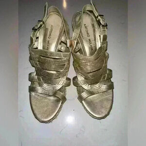 Antonio Melani Gold Strap Platform Wedge Espadrilles Sandals Sz 7 Shoes